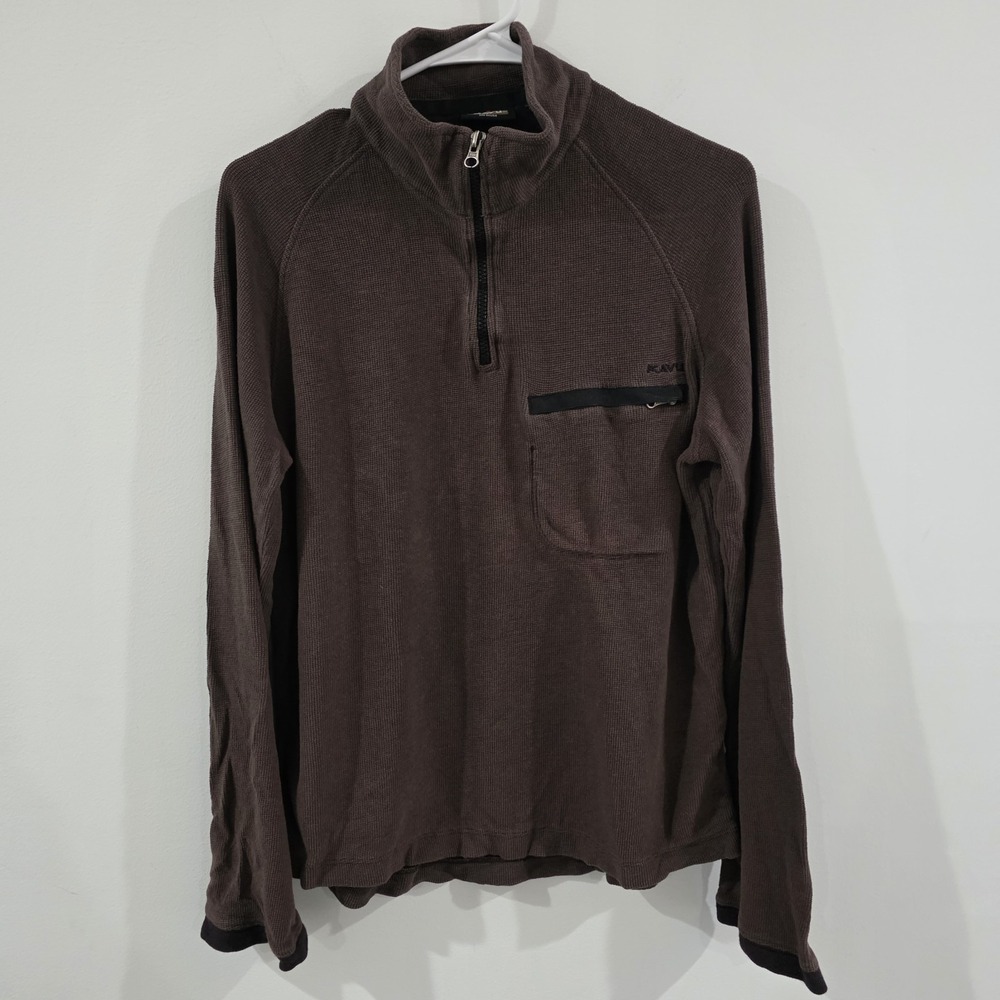 Kavu Mens Waffle Ripstop 1/4 Zip Sweater Medium Brown Hiking Outdoor Gorpcore